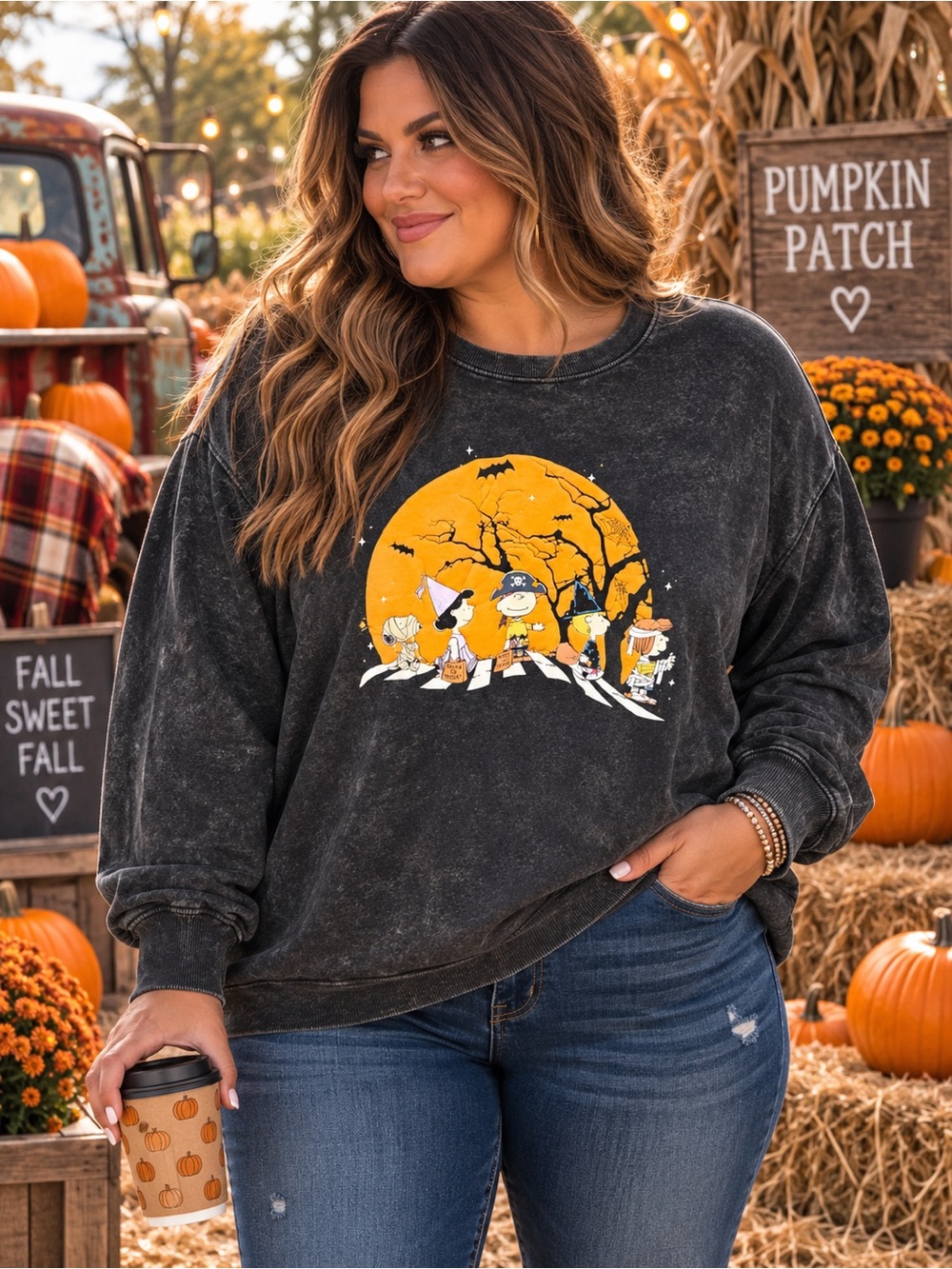 NWT Peanuts Black Halloween Graphic Crewneck Sweater Size 3X